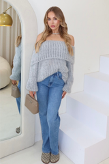 Rosie grey off the shoulder knit jumper