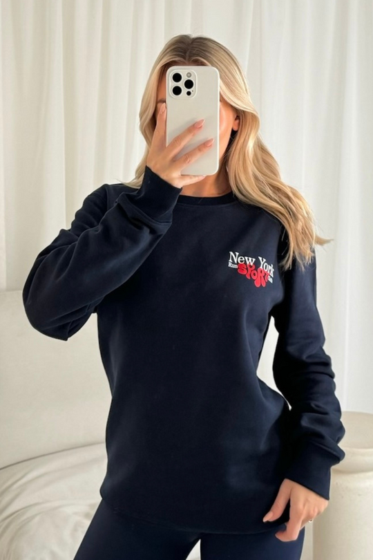 New york navy printed sweater