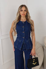 Hazel blue denim waist coat