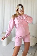 Gege pink embroidered sweater shorts loungewear