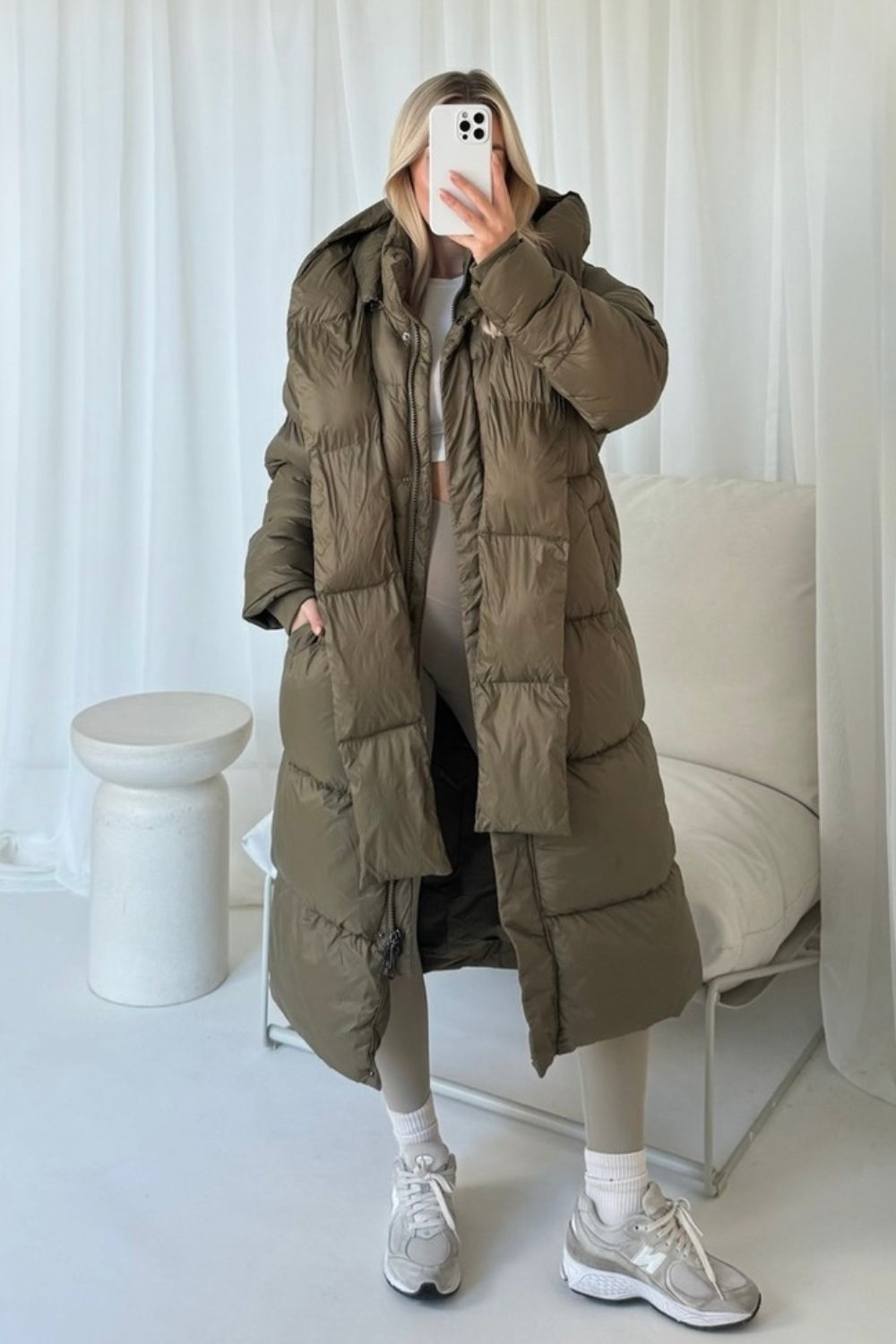 Jaya khaki long tie collar duvet coat Glamify Famous For Loungewear