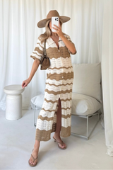 Kerris stone and white wave long crochet cardigan