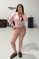 MANDY BABY PINK FULL ZIP RIBBED HIGH NECK CARDIGAN