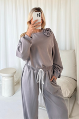 Alex grey rose sweater and jogger loungewear