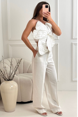 Gigi white flower pearl embellished top