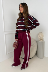 NELLO BURGUNDY  STRIPED SIDED WIDE LEG JOGGERS