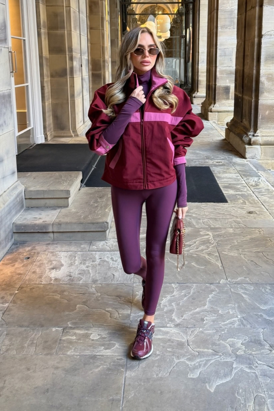 ASHLEY BURGUNDY AND PINK CONTRAST ZIP UP JACKET