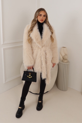 HONEY CREAM FUR ROBE COAT