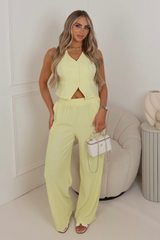 Livvy lemon crinkle waistcoat & trouser co ord