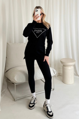 Paris triangle black long sleeve tee & legging set