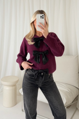 Mandy burgundy bow knit cardigan