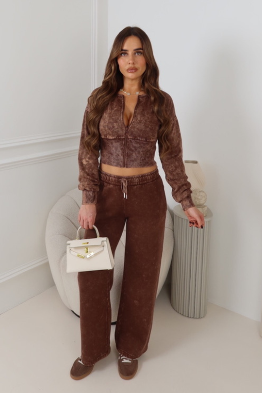 JUNO CHOCOLATE WASHED OUT BOMBER  STRAIGHT LEGTRACKSUIT