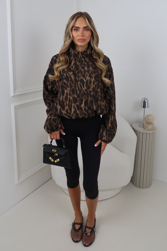 TALIAH LEOPARD PRINT ZIP UP JACKET WITH ADJUSTABLE SIDES
