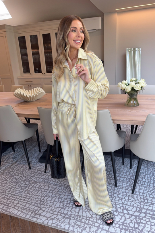 Charlotte lemon striped satin trousers