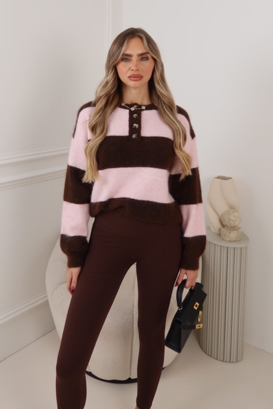 FREYA PINK STRIPED BUTTON JUMPER