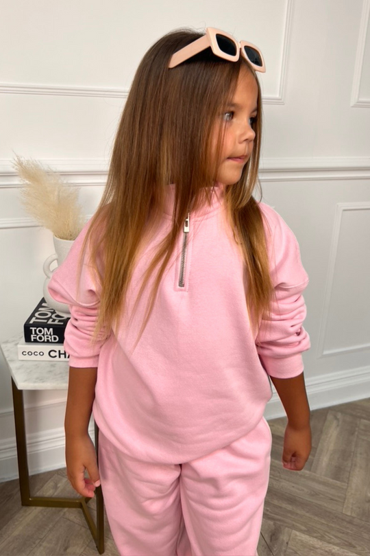 Mini baby pink premium essential 3/4 zip sweater