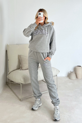 Sport melange grey embroidered hoodie joggers premium loungewear