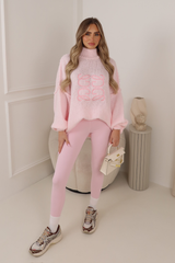 ADELAIDE GLAMIFY EMBROIDERED BABY PINK OVERSIZED KNIT JUMPER