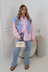 GLAMIFY PINK STRIPED BASIC LONG SLEEVE SHIRT