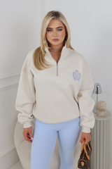 GLAMIFY IVORY & BLUE EMBROIDERED ST MORITZ EVERYDAY ESSENTIAL 3/4 ZIP