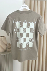 Ciao amigo back print faded khaki boxy t-shirt