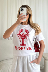 La dolce vita lobster printed white t-shirt
