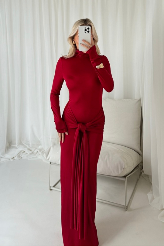 Anna red knot detail maxi dress