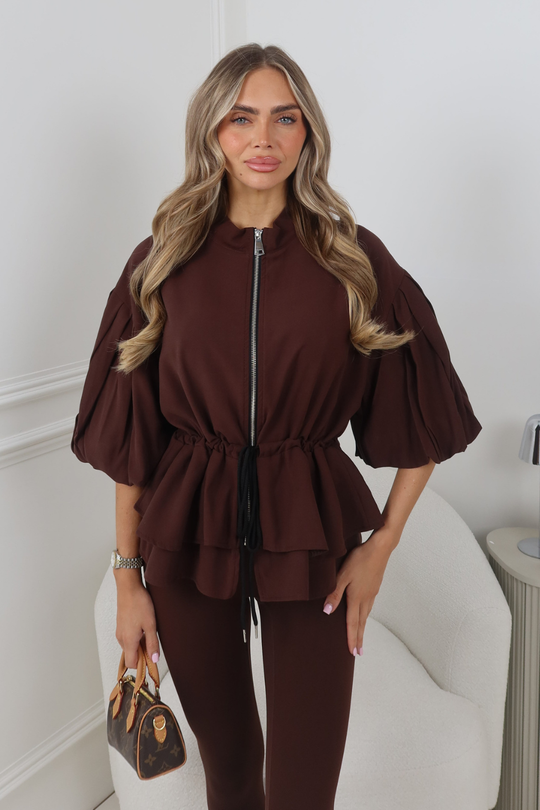 CELIA CHOCOLATE PUFF SLEEVE JACKET
