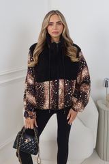 TESSA BLACK DEER PRINT ZIP UP FLEECE