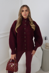 PALOMA BURGUNDY KNIT BUTTON UP HIGH NECK CARDIGAN