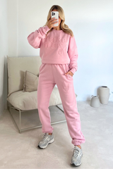 Take it easy baby pink embroidered sweater joggers premium loungewear