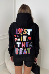 Lost in the beat black printed premium hoodie