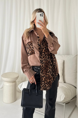 Thea camel leopard satin shirt