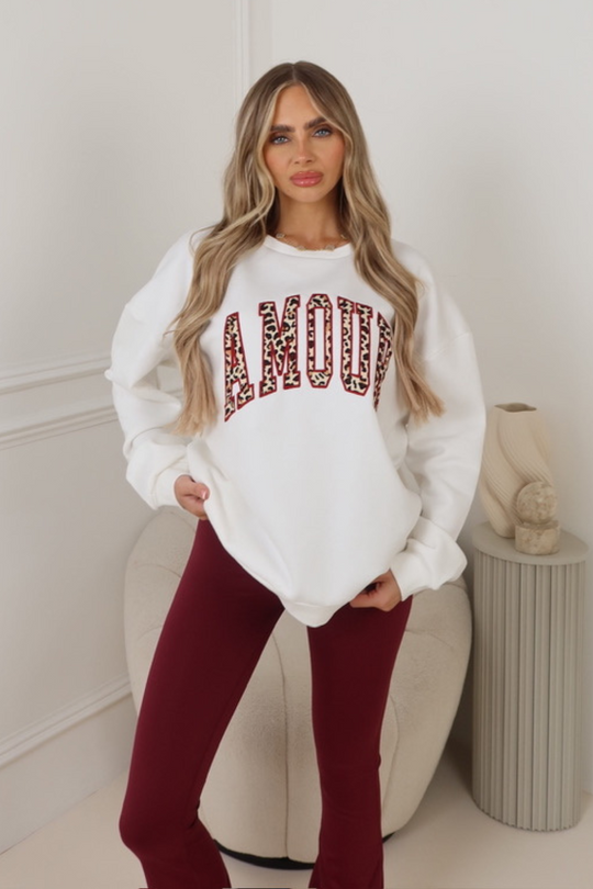 Amour white embroidered leopard sweater