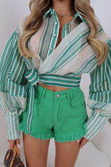 WREN GREEN STRIPE CROPPED BLOUSE