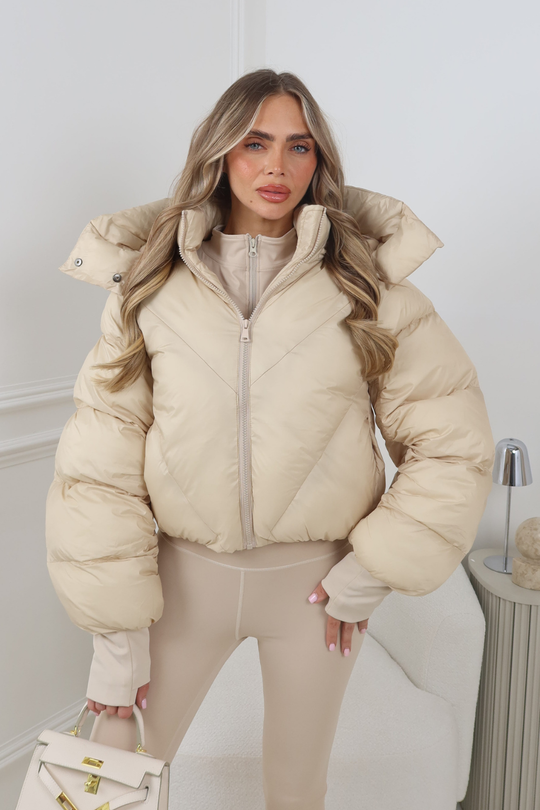 MIA CREAM CROPPED PUFFER JACKET WITH DETACHABLE HOOD