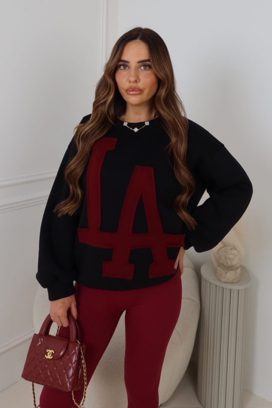 LA black and burgundy sweater