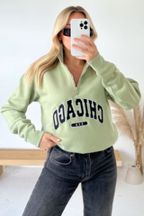 Chicago sage embroidered 3/4 zip sweater