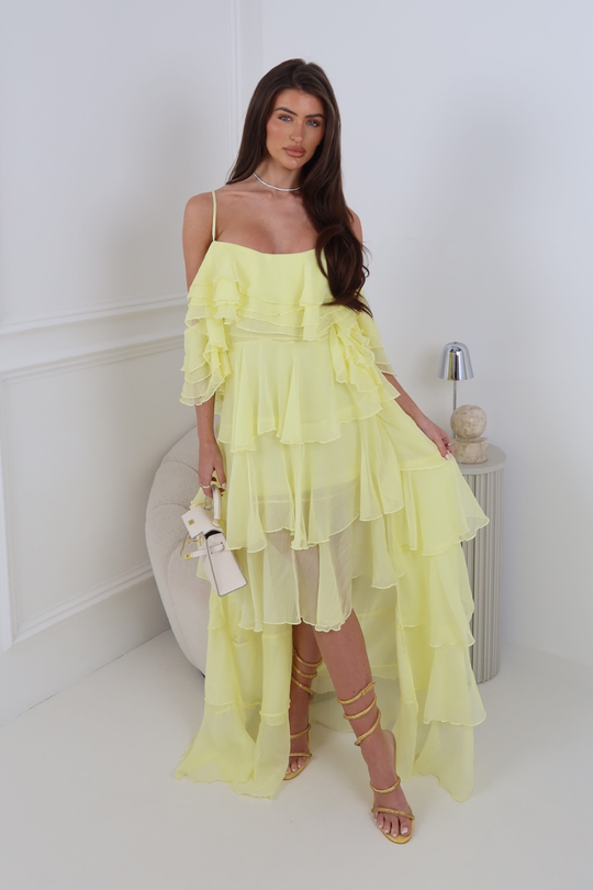 CORAL LEMON RUFFLED MAXI DRESS