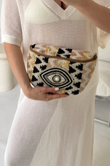 Evil eye black beaded crossbody bag