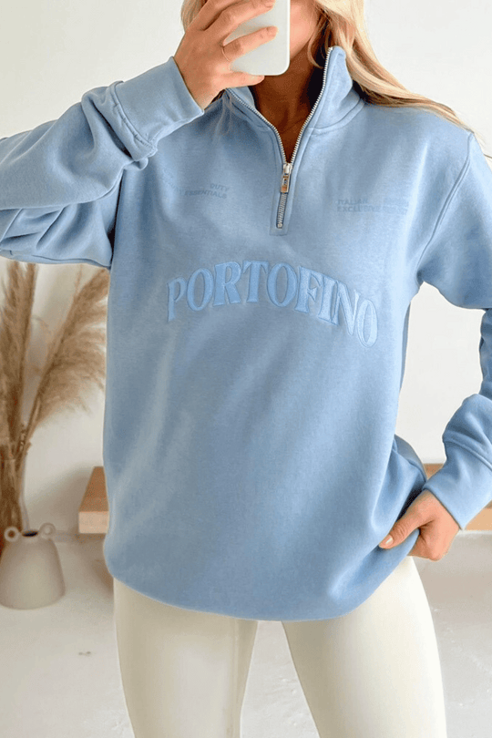 Portofino baby blue embroidered 3/4 zip sweater