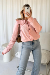 Lizzie pink oversized frill collar shirt