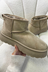 Penny beige platform ultra mini faux fur boots
