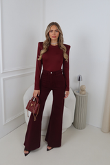 LAUREN BURGUNDY HIGH WAIST WIDE LEG POCKET FRONT JEANS