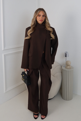 CHER CHOCOLATE HIGH NECK SHOULDER PADDED BLAZER