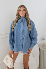 MADDIE DENIM GOLD BUTTON UP SHIRT