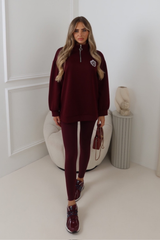 AYLA GEGE EMBLEM BURGUNDY 3/4 ZIP JUMPER