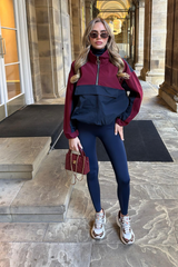 DEMI BURGUNDY TWO TONE QUARTER ZIP WINDBREAKER TOP