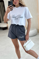Saint Barts steel grey embroidered premium t-shirt and shorts