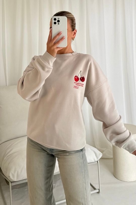 Cherry perfection bone printed sweater